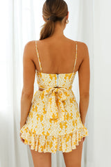 Linka Cami Strap Crop Top Leaf Print Yellow