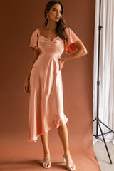 Grayson Tied Back Asymmetrical Midi Dress Peach