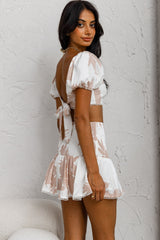 Escape With Me Shirred Mini Skirt Printed Blush