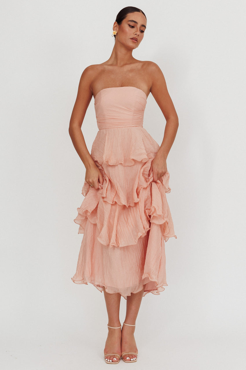 Giavana Strapless Layered Midi Dress Peach – Sassysky