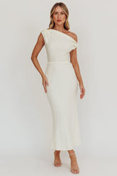Play Date Off Shoulder Textured Midi Dress Cream
