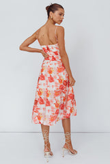 Weekender Spaghetti Strap Midi Dress Floral Peach