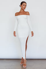 Sentimental Mood Off-Shoulder Midi Dress White