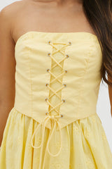 Mon Petit Lace-Up Bodice Mini Dress Yellow