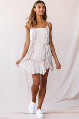 Wish Fluted Hem Lace-up Back Dress Mauve