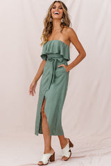 Hamilton Bandeau Ruffle Midi Dress Olive
