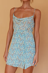 Demure Cami Strap Cowl Mini Dress Floral Sage