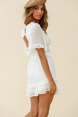 My Belle Cut-Out Detail Frill Accent Dress Spotty White