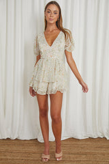 Delaney Layered Hem Romper Floral Olive