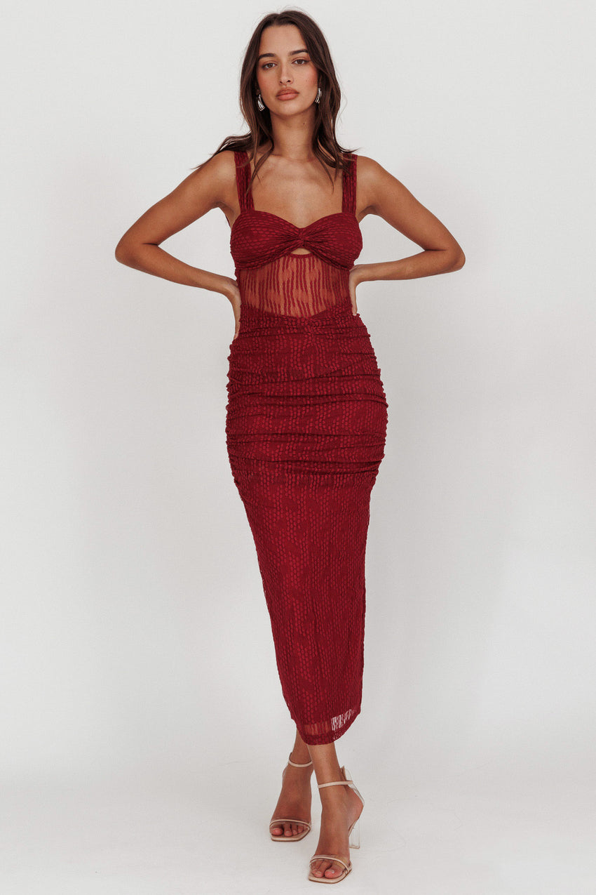 Oliana Lace Midi Dress Burgundy – Sassysky