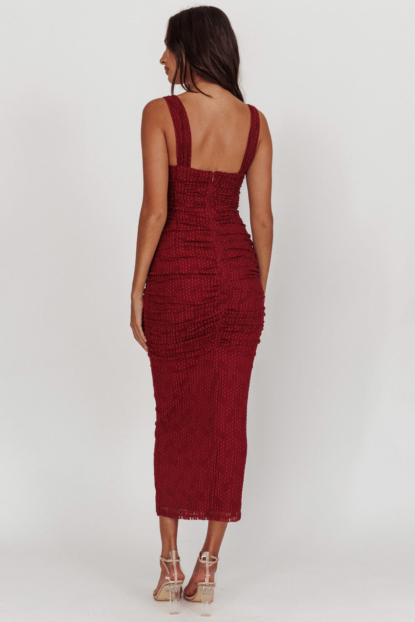 Oliana Lace Midi Dress Burgundy – Sassysky