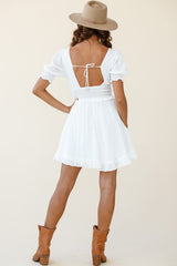 Summer In Paris Puff Sleeve Open Back Dress White